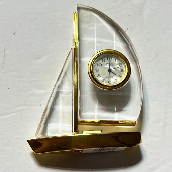 Breeze Collection Crystal Sailboat Mini Clock Japan Movement Nautical Gold Tone - Picture 4 of 11